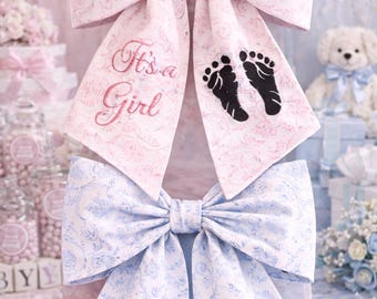 It's A Boy/Girl Bow, Blue or Pink Floral Chinoiserie  Nursery/Shower /Door Wreath Decor
