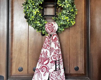 Embroidered Floral Wreath Sash Monogram or Blank | Red Floral Pattern | Door Decor