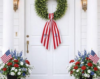 Personalized Patriotic Wreath Sash, Custom Embroidered Monogram, Crisp Cotton