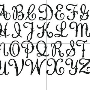 May include: A black and white image of the alphabet in a cursive font. Each letter is stylized with a flourish.