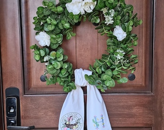 Easter Themed Wreath Sash, Embroidered , Personalized, Easter Spring Decor Introductory Pricing!