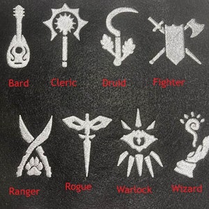 D&D Class Patches 3&quot;  Barbarian, Bard, Cleric, Druid, Fighter, Monk, Palladin, Ranger, Rogue, Warlock, Wizard, Sorcerer
