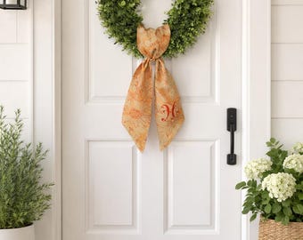 Retro Floral Monogram Door Sash, 70s Inspired Entryway Decor, Custom Initial Accent