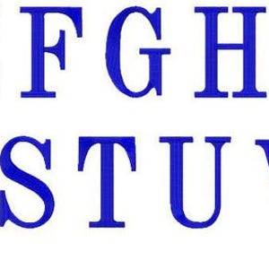 May include: A blue alphabet in a simple, sans-serif font. The letters are arranged in two rows, with the first row containing the letters A through M and the second row containing the letters N through Z.