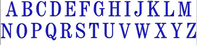 May include: A blue alphabet in a simple, sans-serif font. The letters are arranged in two rows, with the first row containing the letters A through M and the second row containing the letters N through Z.