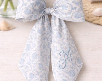 Wreath Bow Blue Chinoisierie | Blank or Customized Options | Wreath Sash | Mantle /Showers