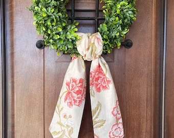 Floral Wreath Sash: Pink Linen Fabric, Embroidery & HTV Ready