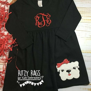 Girl Bulldog Dress / Girl Bulldog outfit / Game Day Dress for Girl / Black Bulldog Dress / Personalized Bulldog Dress for Girl / Bulldog
