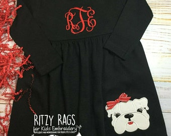 Girl Bulldog Dress / Girl Bulldog outfit / Game Day Dress for Girl / Black Bulldog Dress / Personalized Bulldog Dress for Girl / Bulldog