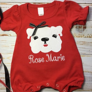 Girls Bulldog Game Day Romper, Personalized Bulldog Romper, Team Spirit Romper for Girls, Bulldog Applique Romper