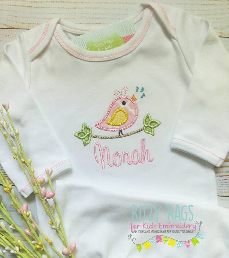 Personalized Bird Applique Infant Gown Coming Home Outfit for Etsy