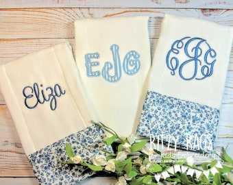 Personalized Burp Cloth / Monogram Burp Cloth / Baby Shower Gift / Blue Burp Cloth / Burp Cloth Set