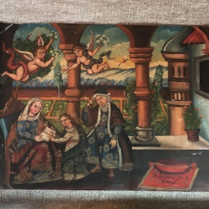 Cuzco School of vintage Painting, &quot;Education of the Virgin&quot;