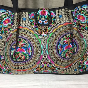 Embroidered Hmong ethnic folk art tote bag