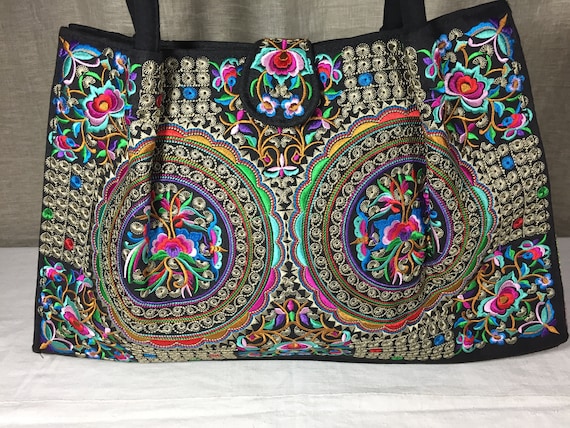 Embroidered Hmong ethnic folk art tote bag - image 1