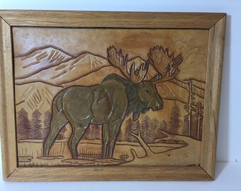 Vintage Leather picture of a moose from Canada
