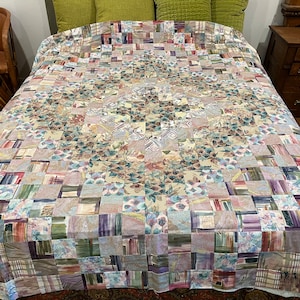 Quilt top 82&quot; square patchwork soft colors like new fabrics