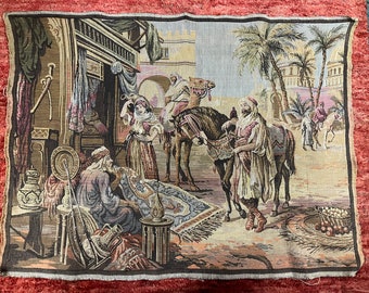 Belgian tapestry antique of rug market in Middle East probably Egypt