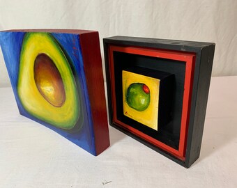 Food paintings of olive and avocado