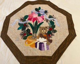 Quilted Appliqued Wall Decor, Teddy Bear, Flowers, 30"