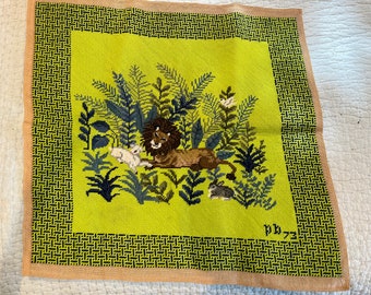 Needlepoint lion and lamb vintage
