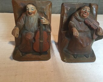 German hand carved mid century musician bookends