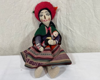 Peruvian doll handmade 1954 woman and child