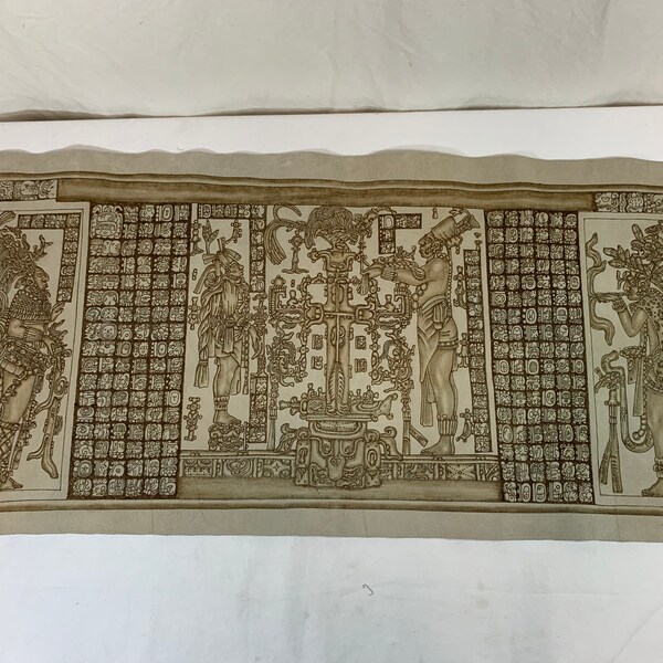 Palenque Mayan leather art vintage with heiroglyphics