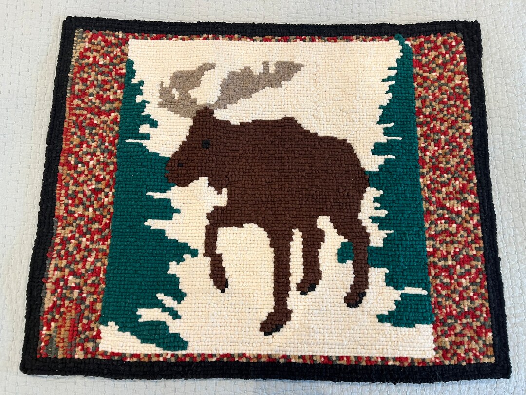 Real Moose Rug Moose Rug Wool Hand Made Alaska Vintage 34