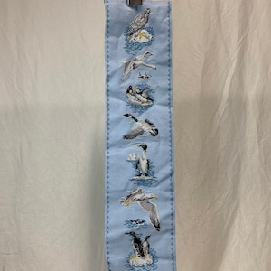 Bird cross stitch embroiderd bell pull style of 7 birds