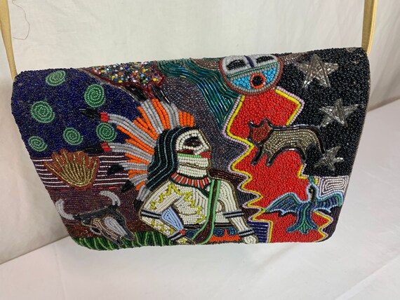 Native American beaded leather vintage handbag - image 2