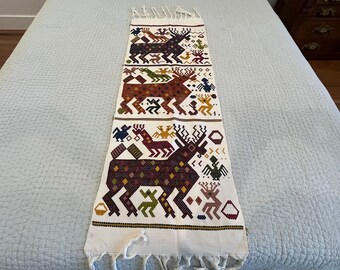Guatemala hand woven and embroidered runner or wall hanging 10" x 48"