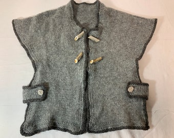 Vest hand knit M/L with antler buttons and togs