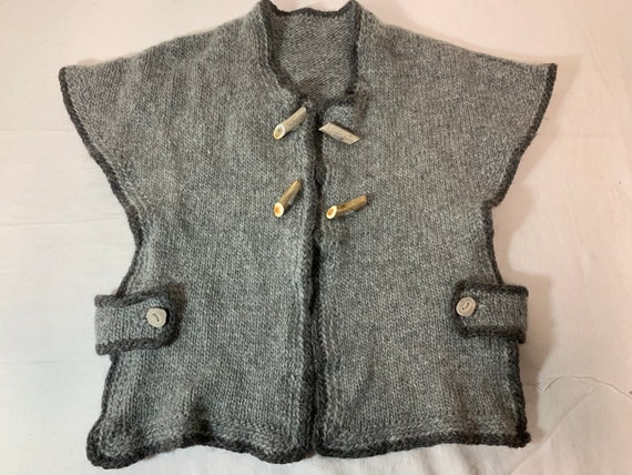 Vest hand knit M/L with antler buttons and togs - image 1