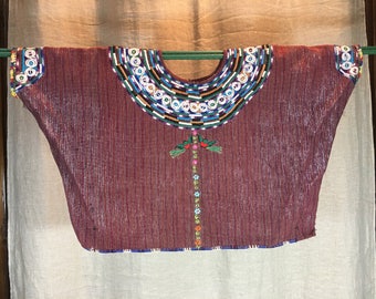 Vintage Guatemalan hand woven reddish huipil (blouse) with shimmer