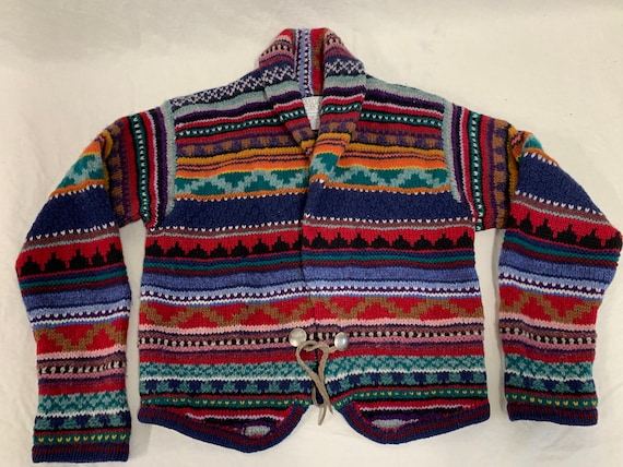 Colorful medium vintage sweater shetland wool