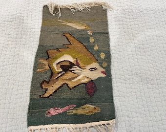 Egyptian small tapestry hand woven of fish design vintage