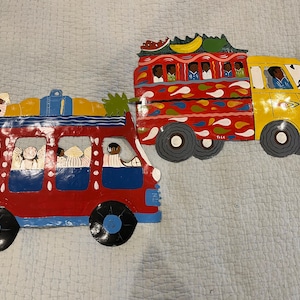 Haiti 2 metal buses folkart vintage hand made