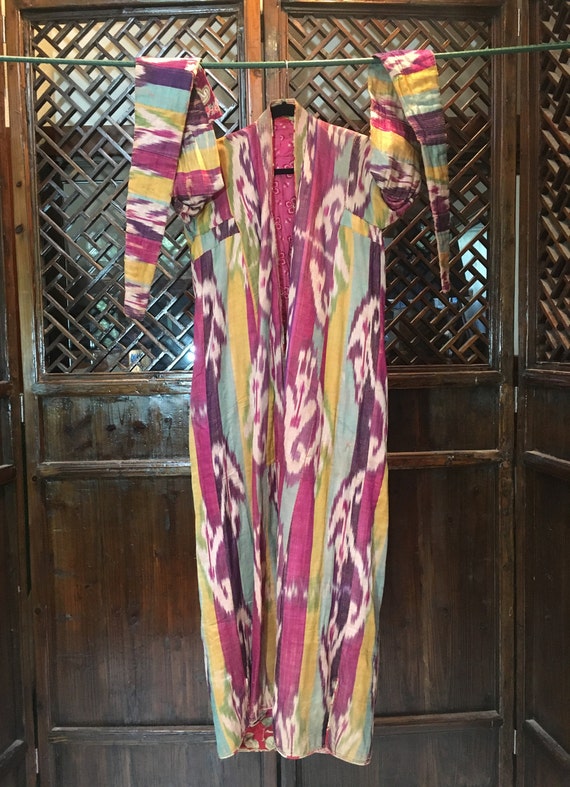 Vintage Uzbek 1960's women's authentic robe Ikat - image 1