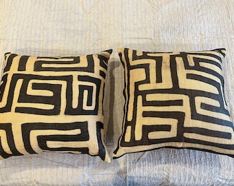 Kuba Africa bark cloth pillow covers hand stitched raffia from Congo vintage 22&quot; square