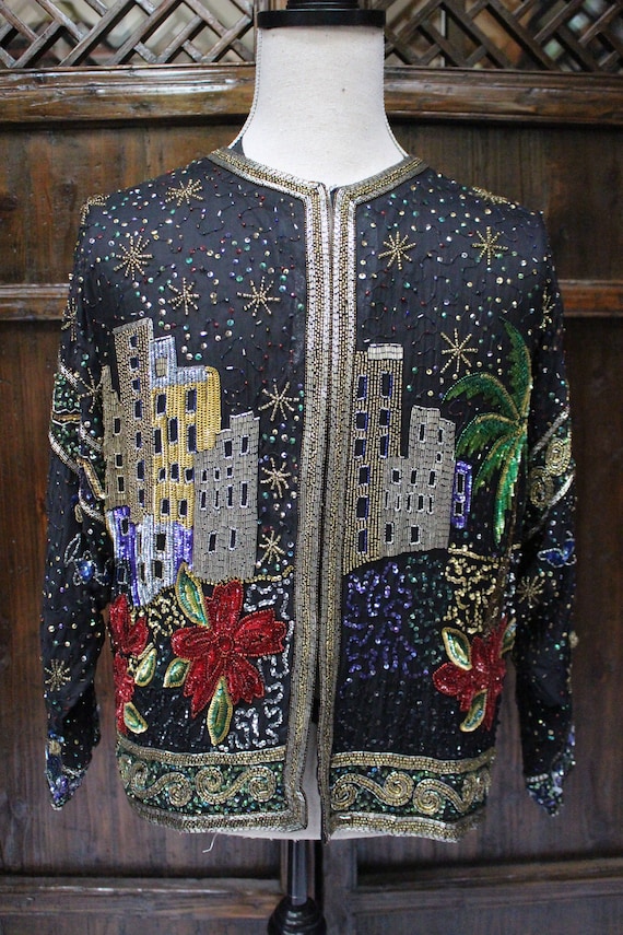 Vintage Christmas beaded and sequined jacket