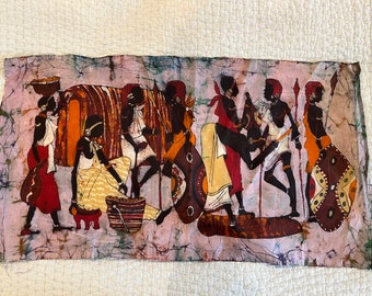 African wax batik 1970&#39;s Kenya women in daily life tapestry