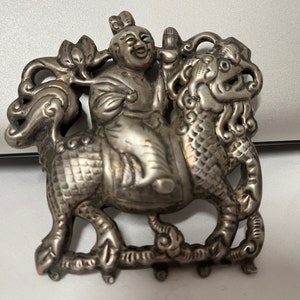 Antique Chinese figure Qing dynasty 1800s mythical silver creature missing charms