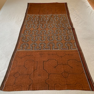 Amazon Shipibo tribe embroidered and dyed textile 1967 image 1