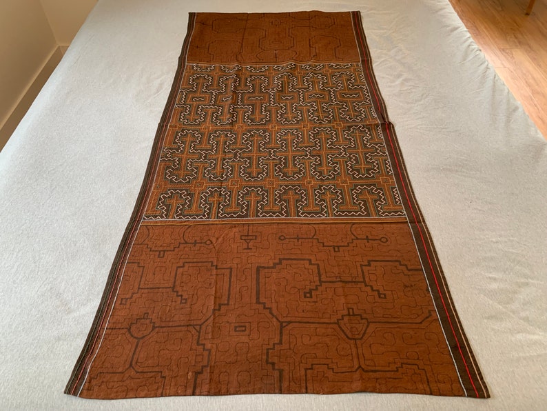 Amazon Shipibo tribe embroidered and dyed textile 1967 image 1