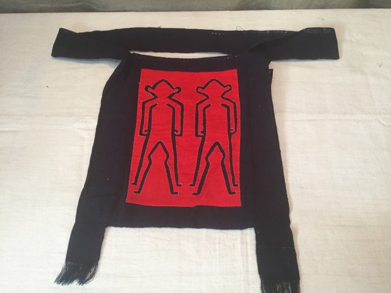 Laos linen hill tribe bag with cut out appliqued figures