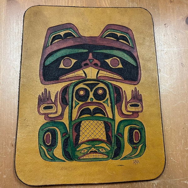 Tlingit/Haida bear Art painted on leather design signed RAA