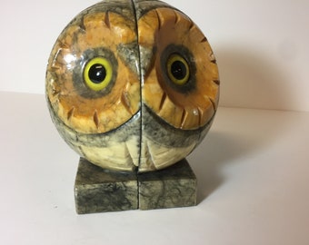 Mid century alabaster owl bookends