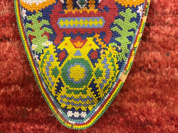 Huichol carved and beaded mask vintage Mexico - image 3