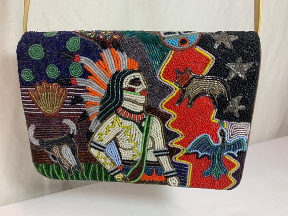 Native American beaded leather vintage handbag - image 1